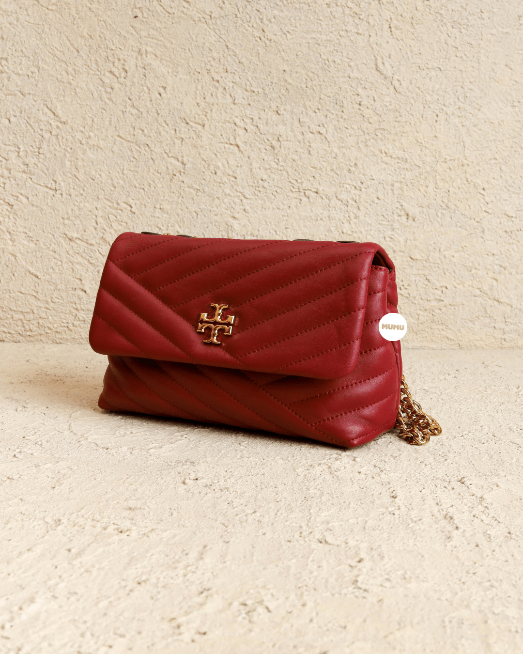 Tory Burch Kira Chevron Red (Imperial Garnet) Small Convertible Shoulder Bag