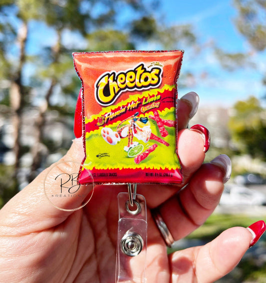 Hot Cheetos with lime badge reel, Nurse badge reel