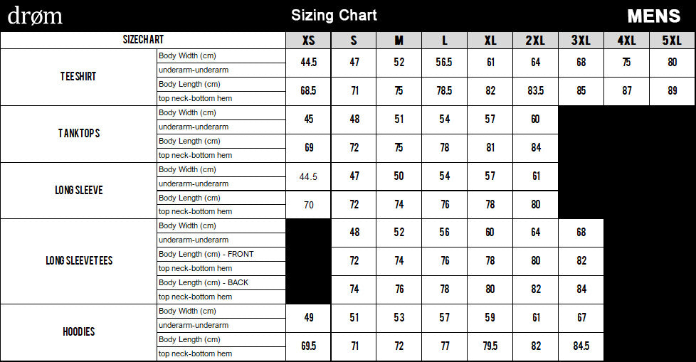 Drom sizing chart mens