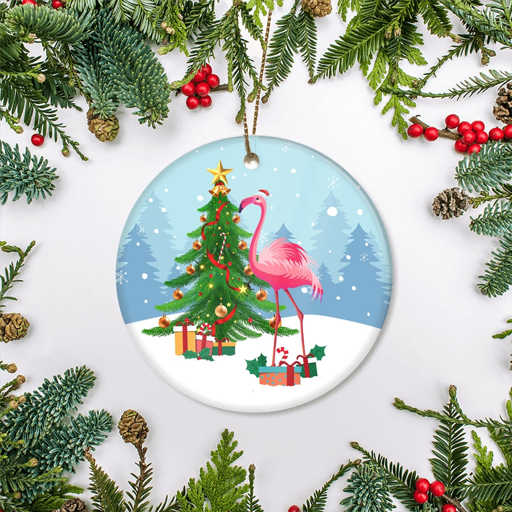 Merry Christmas Tree Flamingo Christmas Tree Ornament