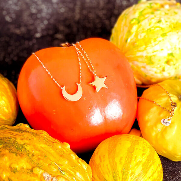 Personalized moon necklaces with chain and star little star HOPS Halloween Jewelry