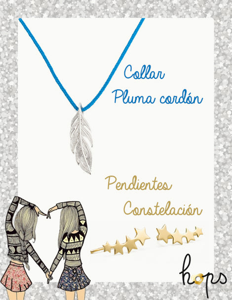 Feather Cord Necklace and Constellation Earrings