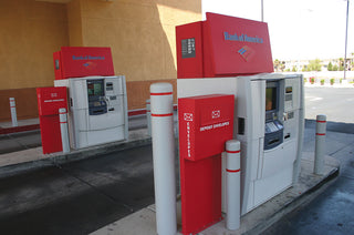 Bank of America Gray Post Covers with Red Reflective Bands