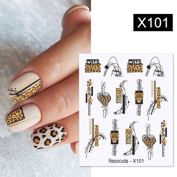 Harunouta Cool Geometrics Pattern Water Decals Stickers Flower Leaves Slider For Nails Spring Summer Nail Art Decoration DIY