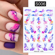 Harunouta Marble Blooming 3D Nail Sticker Decals Flower Leaves Transfer Water Sliders Abstract Geometric Lines Nail Watermark
