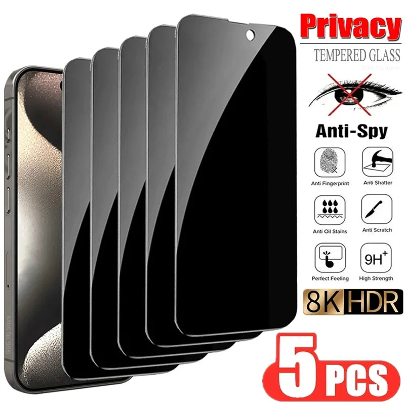 Eaiser-5Pcs Privacy Screen Protector for IPhone 14 15 Pro Max 15 14 Plus Anti-spy Tempered Glass for IPhone 13 11 PRO XS MAX 12 Mini XR