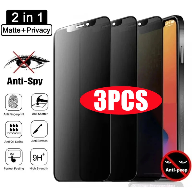 Eaiser-3Pcs Matte Privacy Screen Protector for iPhone 14 13 12 11 Pro Max Mini 8 Plus Anti-Spy Tempered Glass for iPhone 15 XS MAX X XR