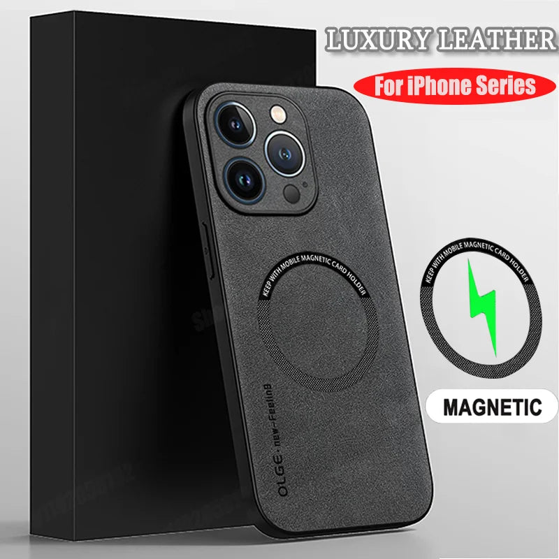 Eaiser Luxury Leather Magnetic Case For iPhone 15 Pro Max 13 12 Mini Coque For iPhone 14 13 12 11 Pro Max XR XS For Magsafe Phone Cover