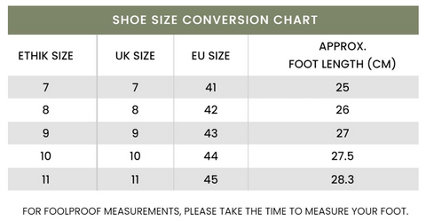 Online Sneakers Buying Guide | Size Chart | Ethik