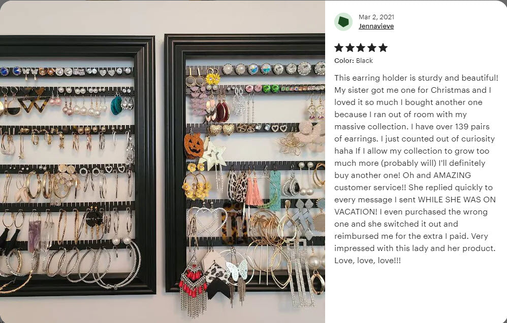 iOrganize® earring holder customer review with image of 2 framed earring holders