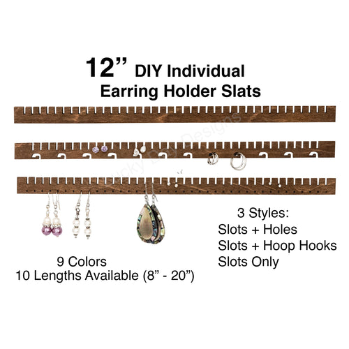 Earring Holder Slat, 13-inch, wood, 9 colors, 3 styles – Lucky Day