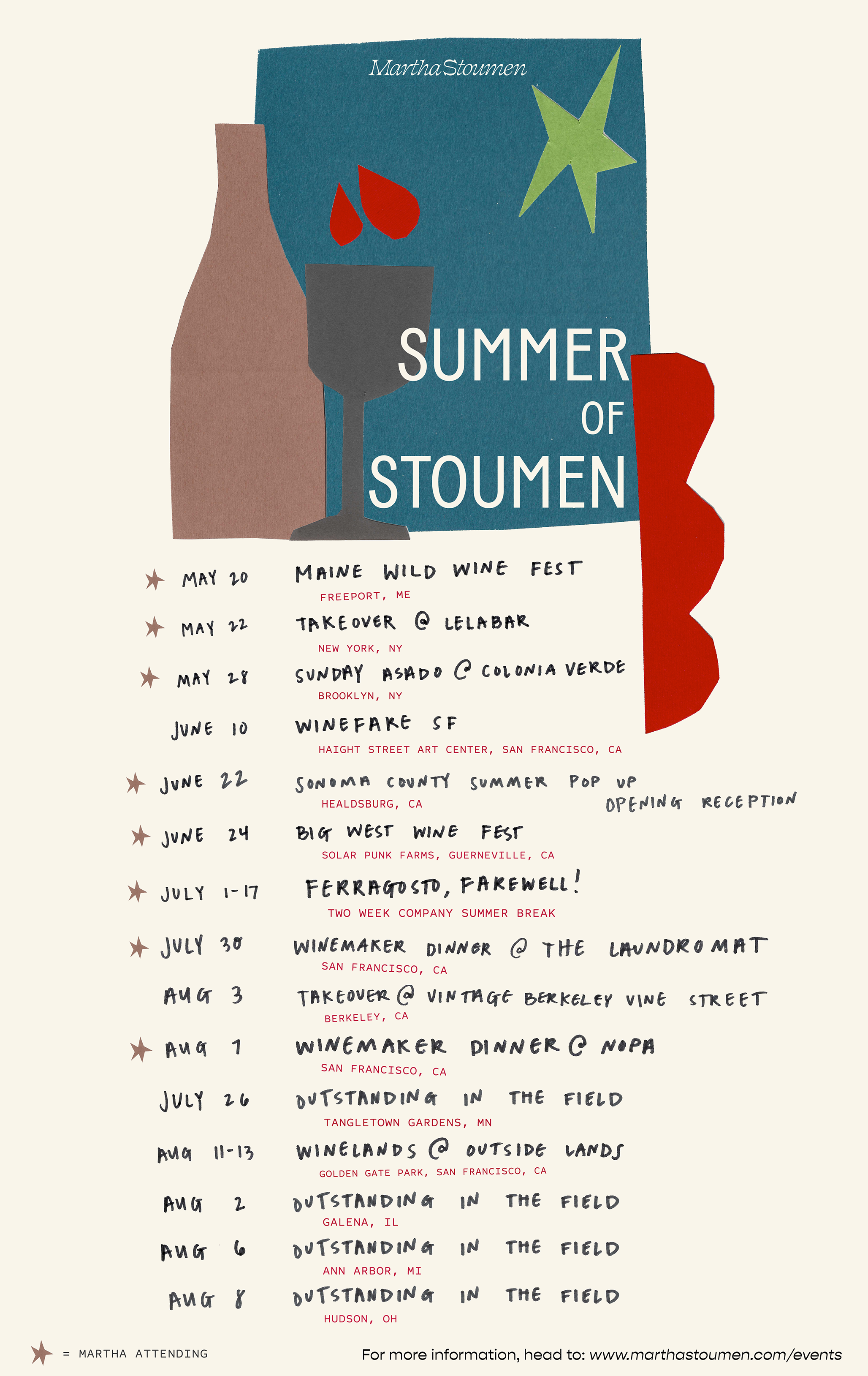 Martha Stoumen Summer of Stoumen Tour Poster // natural wine tasting events across the US