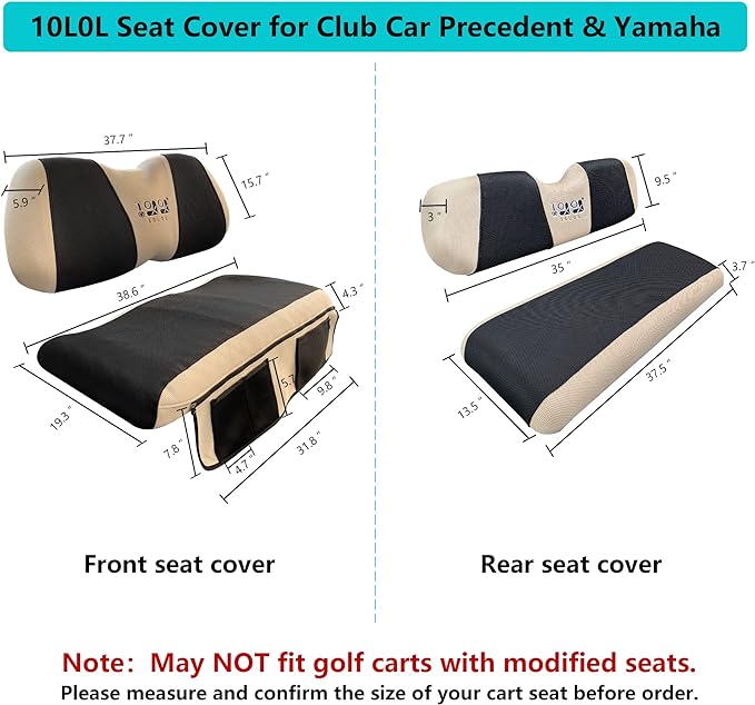 Club Car Precedent and Yamaha Golf Cart Seat Cover Dimensions