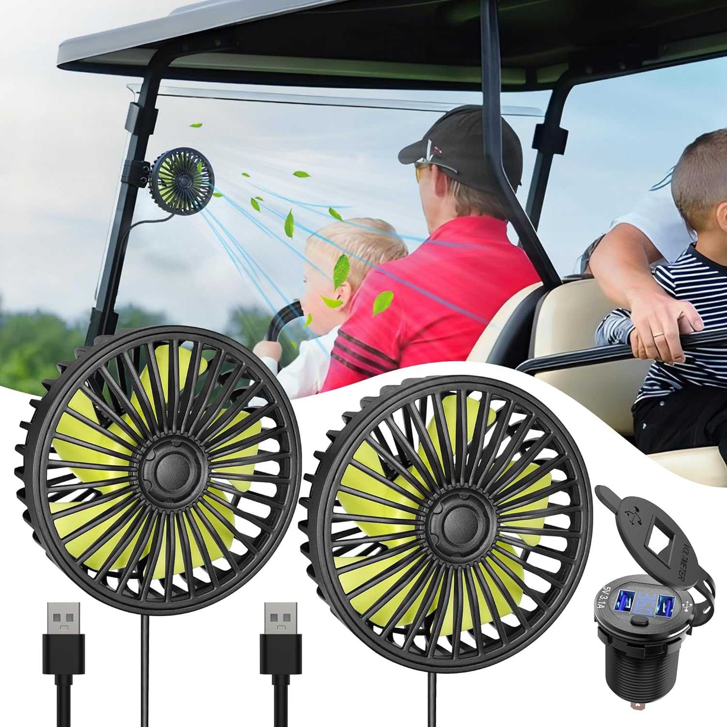Golf Cart Fan Portable Fans USB Powered