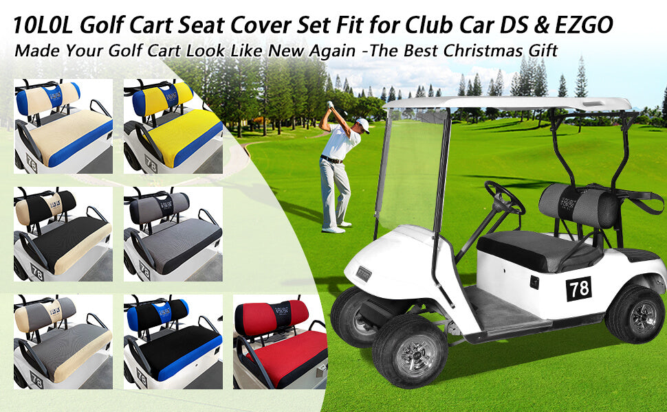  10L0L Universal Golf Cart Seat Covers Dress UP Older Golf Cart  Durable Breathable Material Fit Like a Glove for EZGO TXT RXV Club Car DS,  Easy to Install : Sports