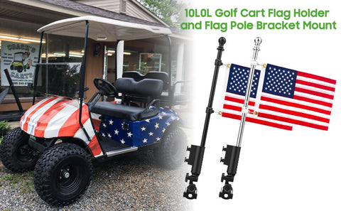 Universal golf cart flag stand flagpole kit with embroidered American flag