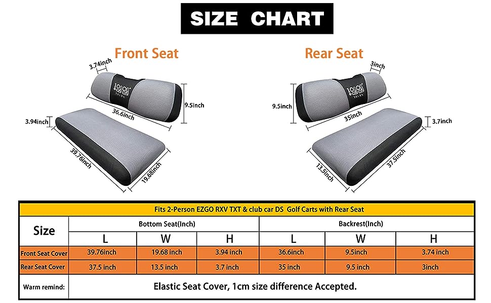 EZGO TXT Golf Cart Seat Cover Dimensions