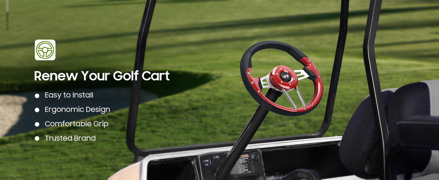 Red golf cart steering wheel