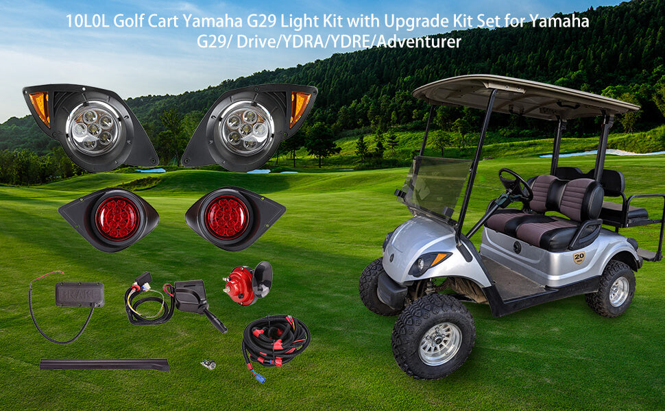 10L0L Golfwagen-Scheinwerfer und Rücklicht-Set, passend für Yamaha G29  Drive ab 2007, Yamaha Deluxe-Licht-Upgrade-Kit mit Blinker-Schalter, Hupe,  Bremslicht-Gurt (12 V Eingang) : : Auto & Motorrad