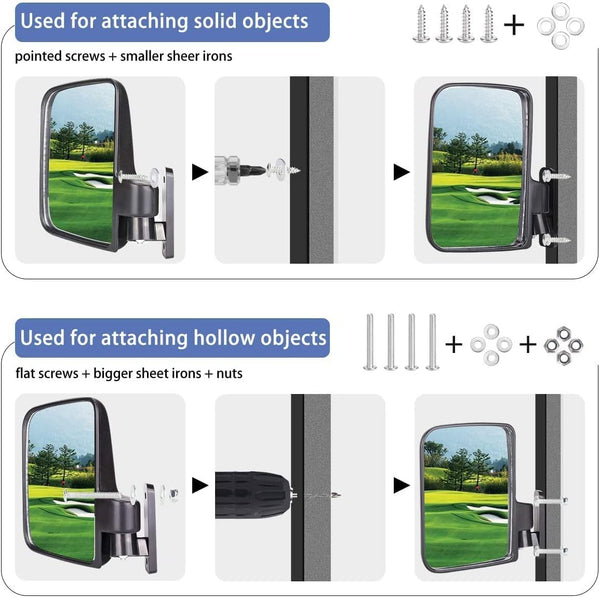 Golf cart side mirror and rear view mirror installation method