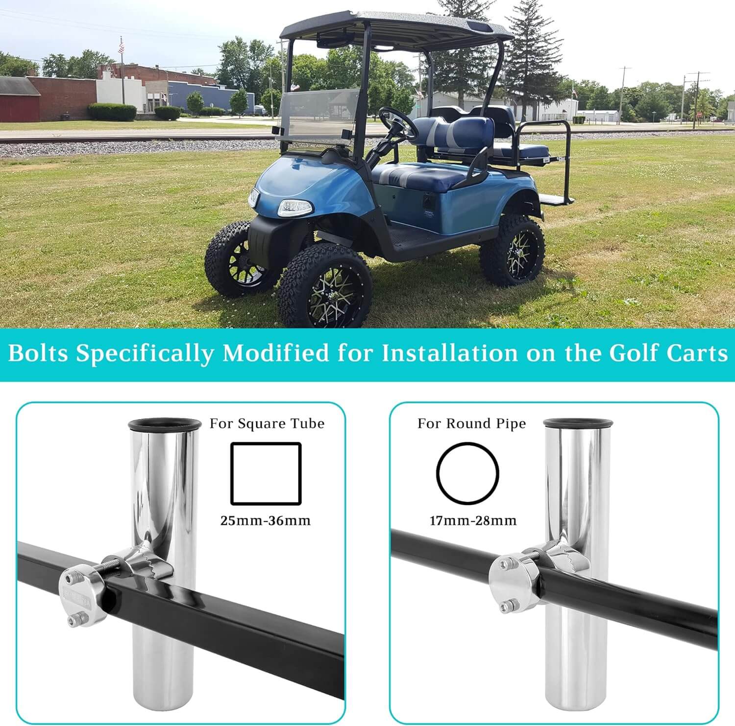 Stainless Steel Golf Cart Fishing Rod Holder for EZGO, Yamaha, Club Car