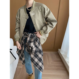 RAROVE-American Street Style  Baseball Neck Jacket Coat 2024 Early Spring New - Rarove