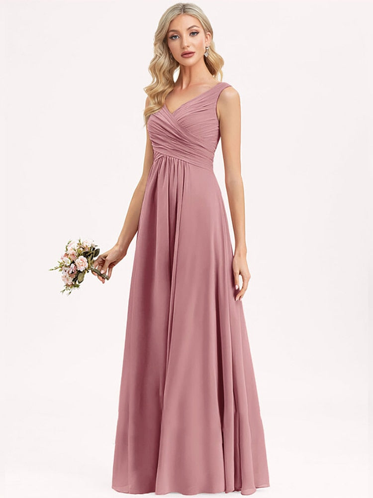 Rarove Elegant V-Neck Chiffon Evening Dress 2023 Bridesmaid Gown Prom