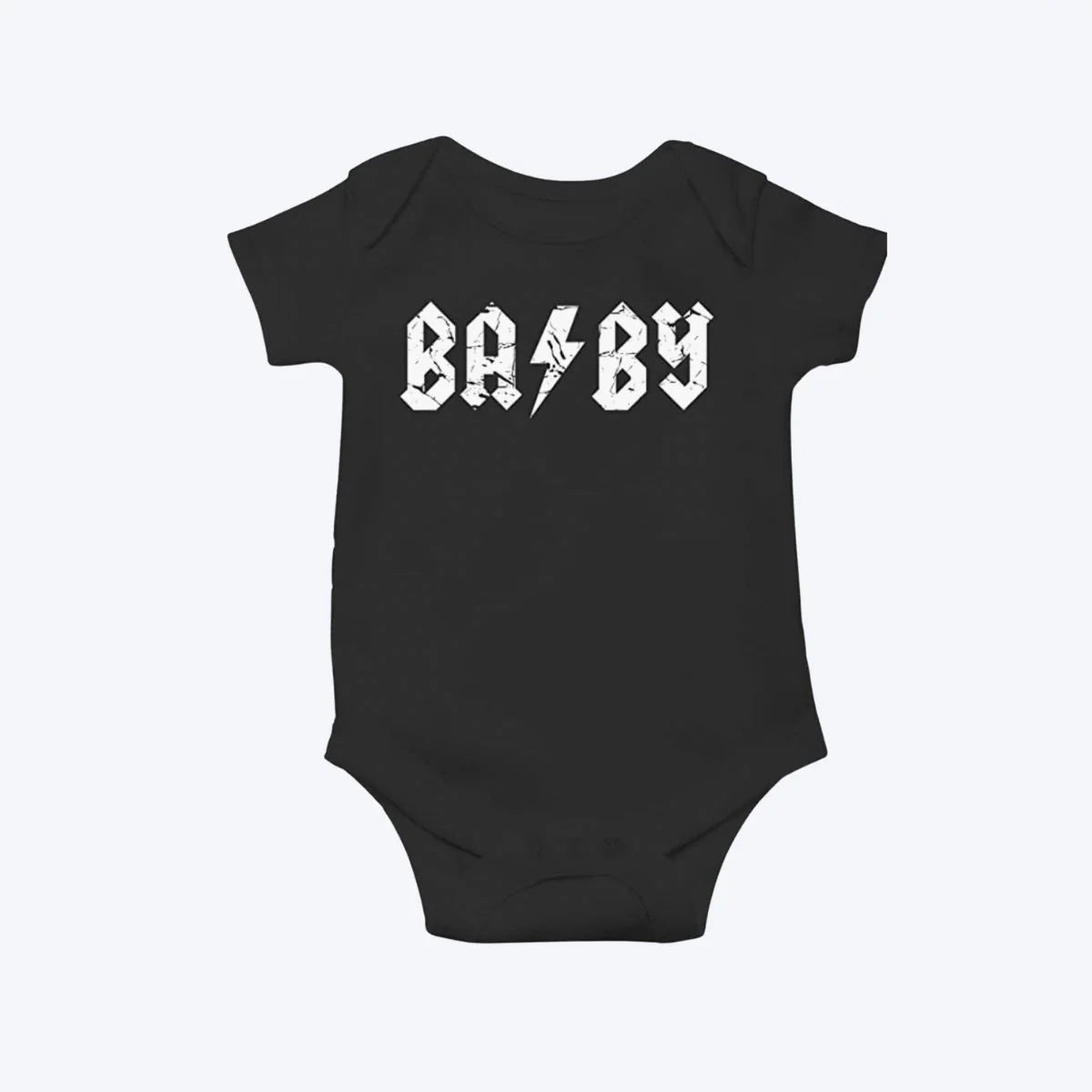 Black and white baby rocker onesie.