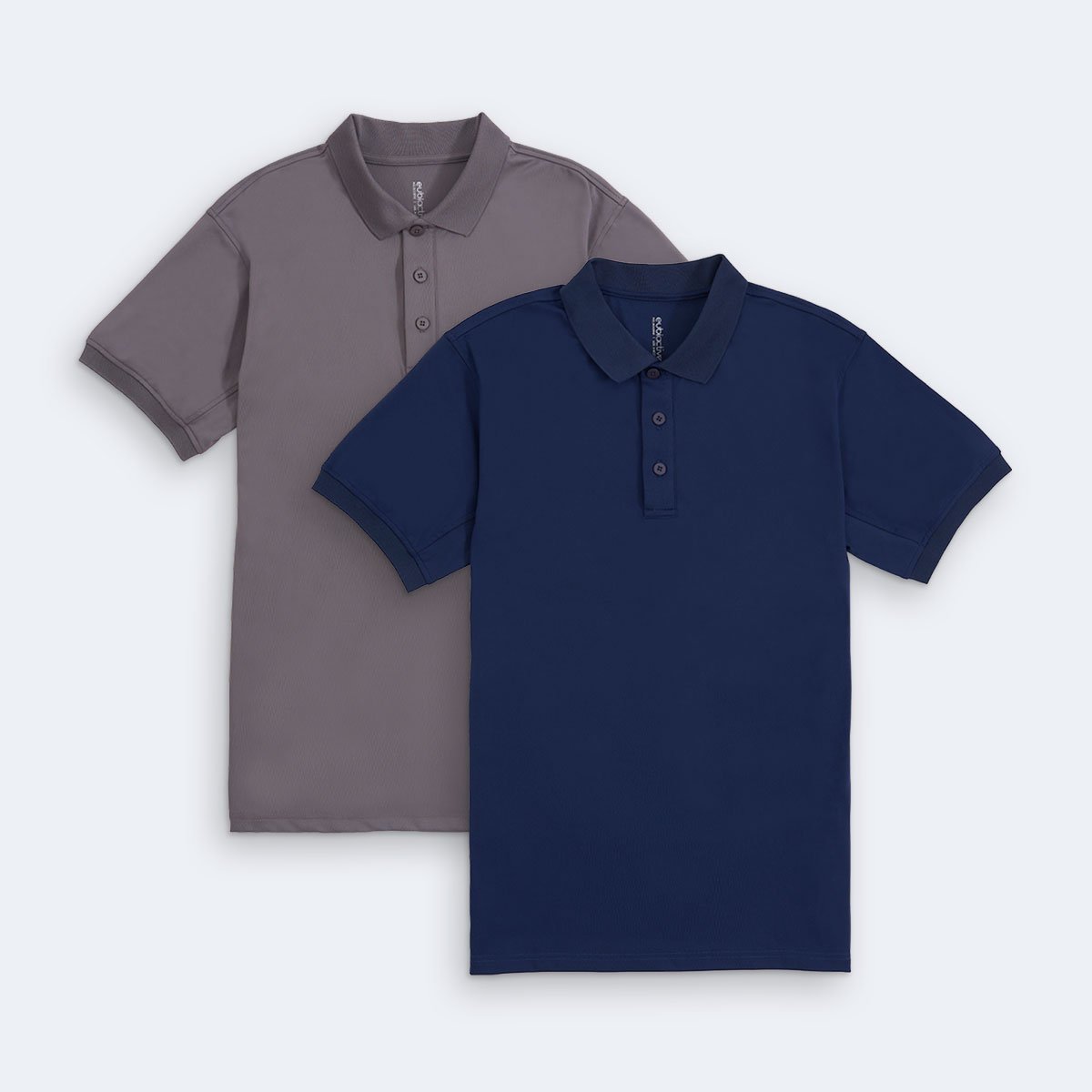[CLEARANCE] Solid Grey + Navy Blue Featherlite Wrinkle Resistant Performance Polo Duo Pack