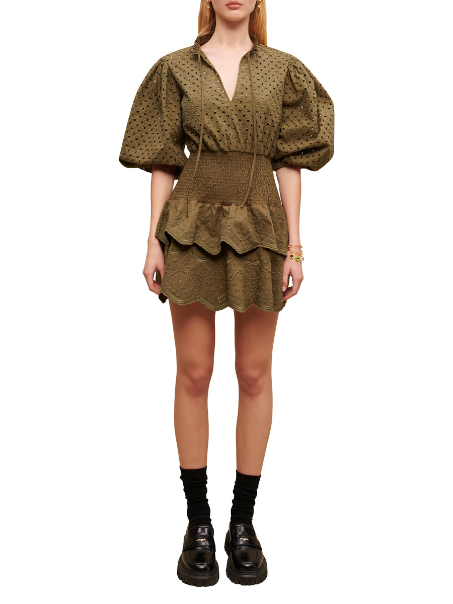 Maje | Broderie Anglaise Mini Dress In Khaki | Maje Forward