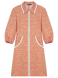 Maje, Tweed Dress With Braided Trim In Orange