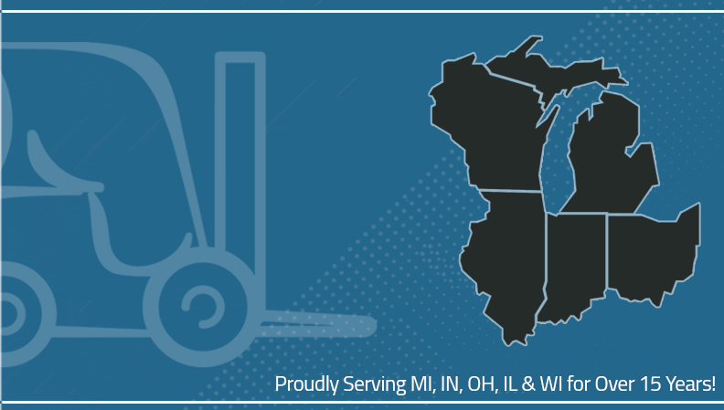 Map with text overlay that says: Proudly serving MI, OH, IN, IL, and WI for 15 years!