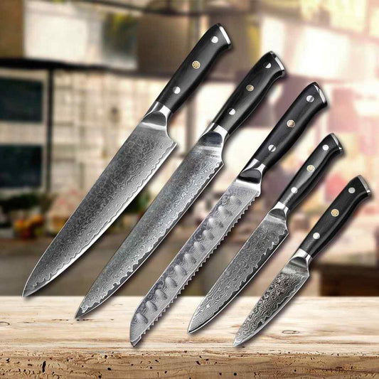 Damascus HK - 5 Piece Kitchen Knife Set – GeeWestGlass