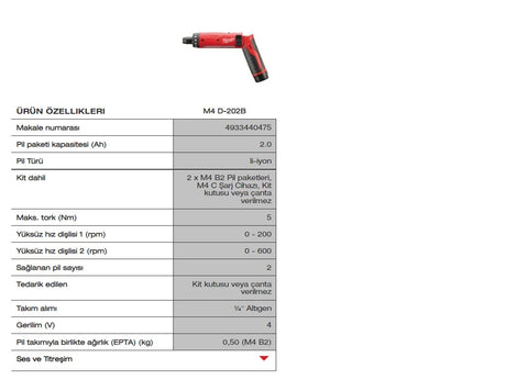 MİLWAUKEE M4 D-202B AKÜLÜ VİDALAMA