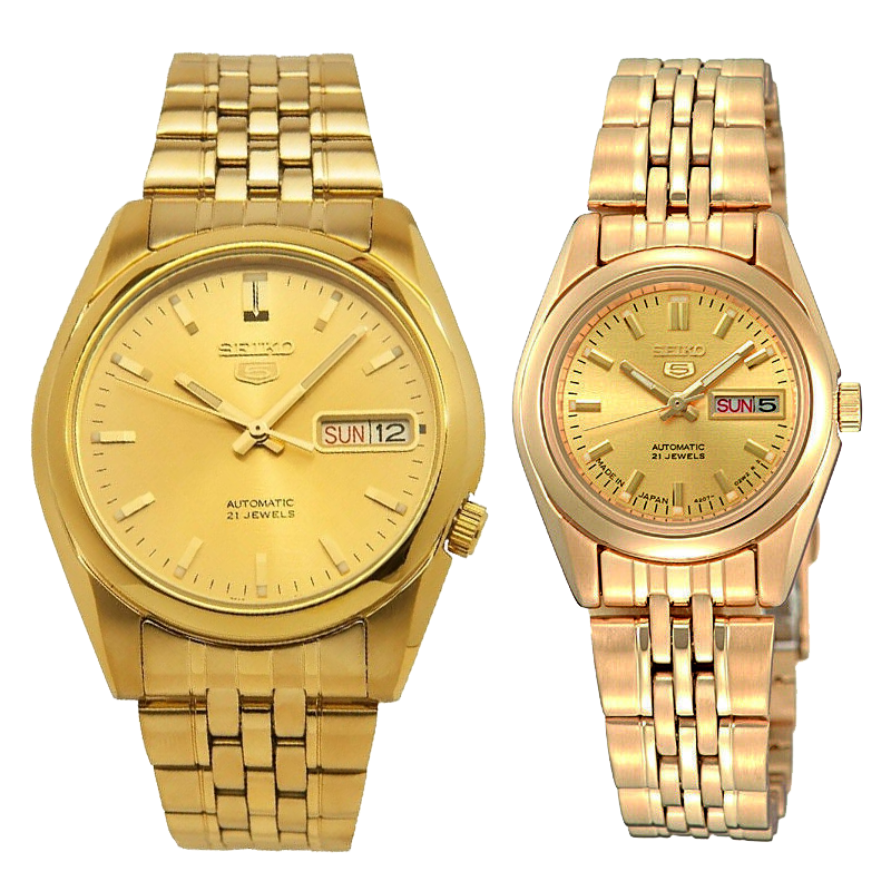 Seiko 5 Classic Gold Dial Couple's Gold Plated Stainless Steel Watch S –  Prestige