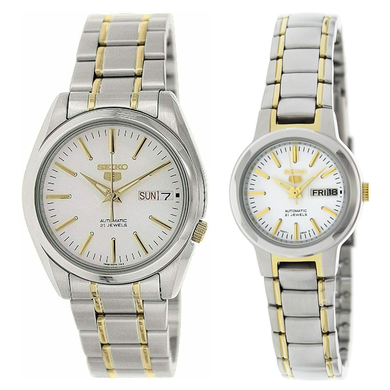 Seiko 5 Classic White Dial Couple's 2 tone Gold Plated Stainless Steel –  Prestige