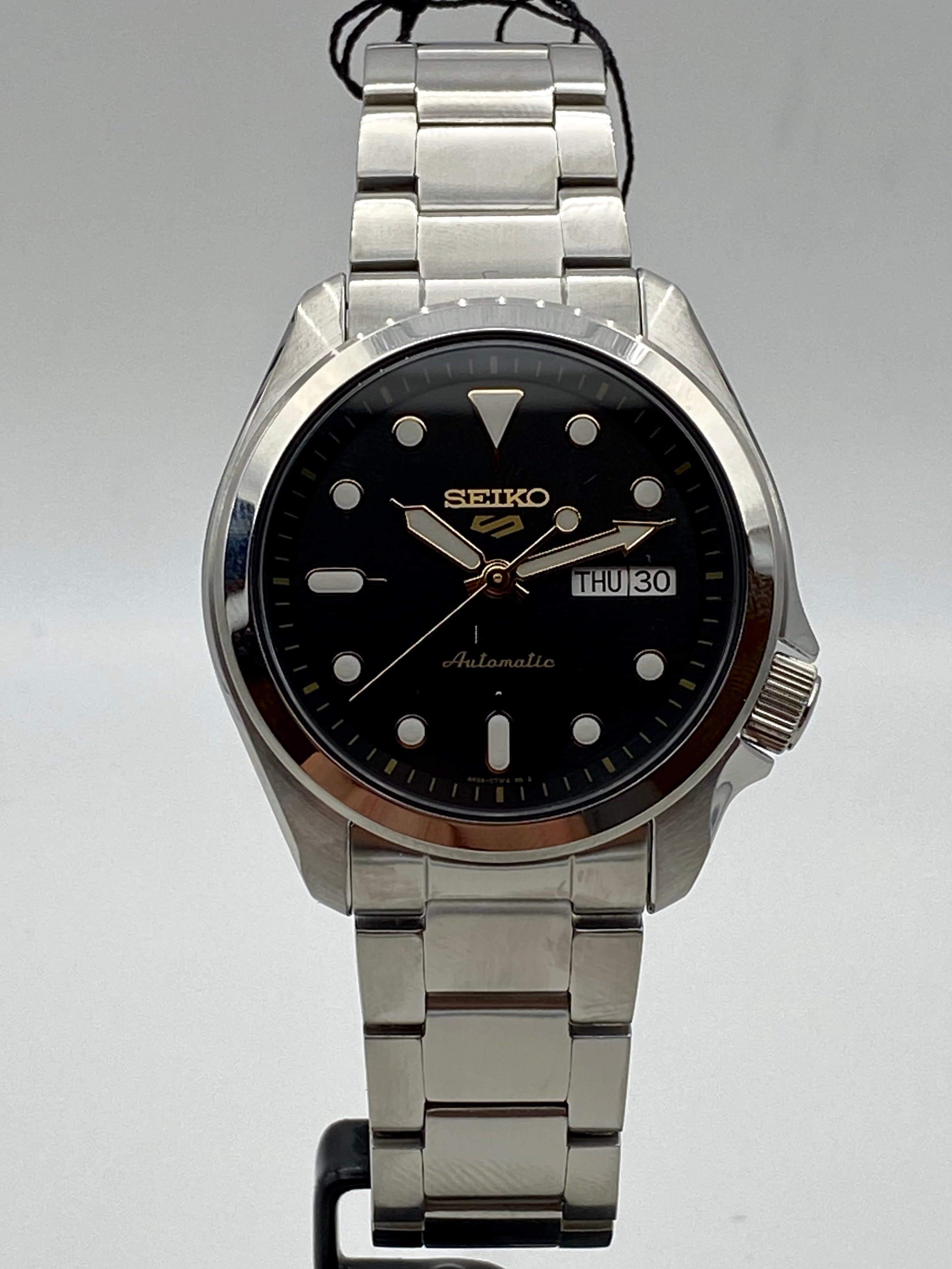 Seiko 5 Sports 100M Automatic Men's Watch Black Dial Gold Accents SRPE –  Prestige