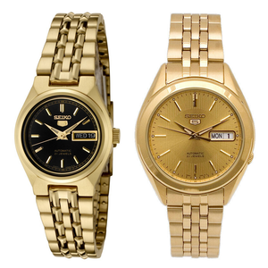 Seiko 5 Classic Gold+Black Dial Couple's Gold Plated Stainless Steel W –  Prestige