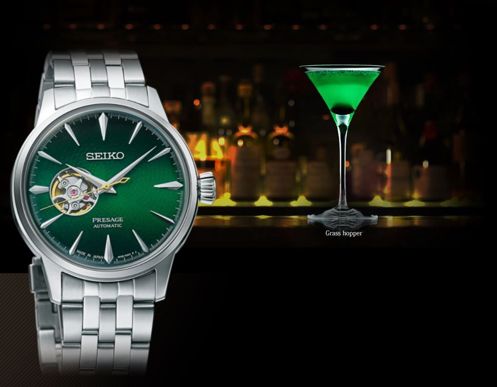 Seiko Presage Cocktail Time Green Grasshopper Open Heart Men's Watch S –  Prestige