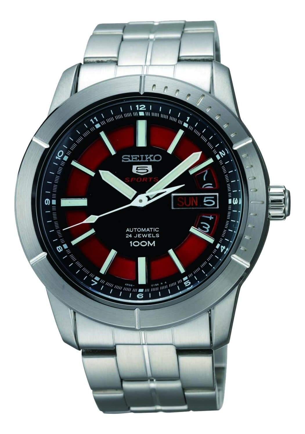 Seiko 5 Sports 100M Automatic Men's Watch Black with Red Dial SRP339K1 –  Prestige