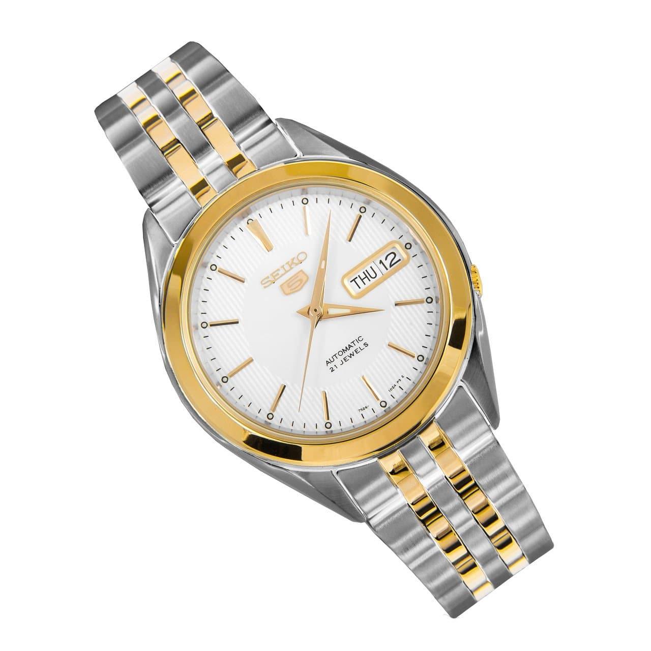 Seiko 5 Classic Men's Size Silver Dial 2 Tone Gold Plated Stainless St –  Prestige