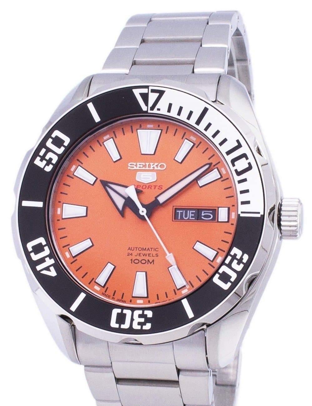 Seiko 5 Sports Japan Made 100M Orange Dial Black Bezel Men's Watch SRP –  Prestige