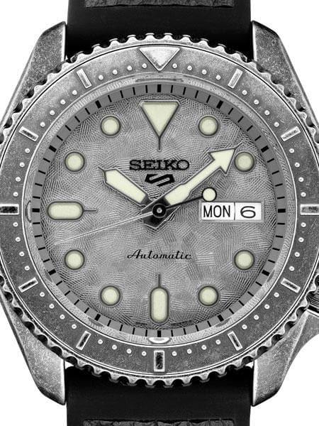 Seiko 5 Sports 100M Automatic Grey Doomsday Bezel Dial Men's Black Lea –  Prestige