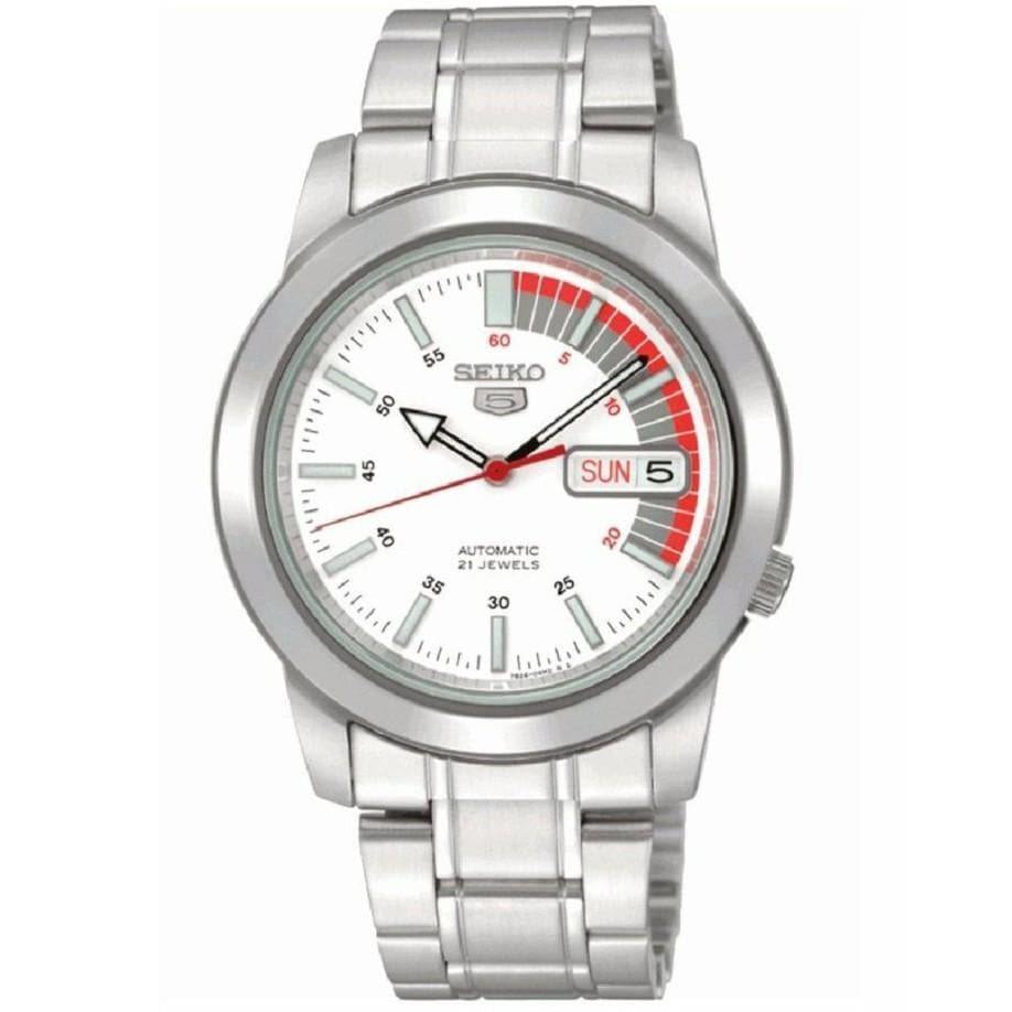 Seiko 5 Classic White Dial with Red Bar Couple's Stainless Steel Watch –  Prestige