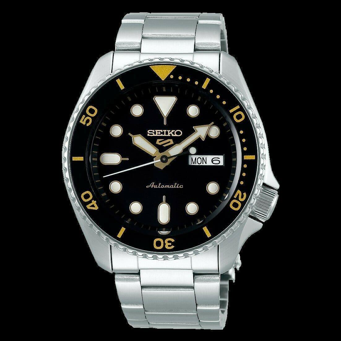 Seiko 5 Sports 100M Automatic Men's Watch Gold Black Bezel SRPD57K1 –  Prestige
