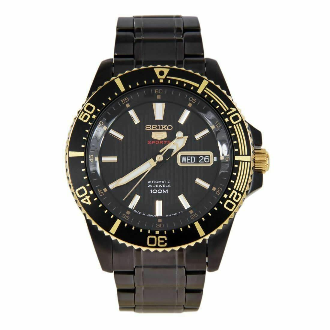 Seiko 5 Sports Japan Made 100M Black Ion Plated Automatic Men's Watch –  Prestige