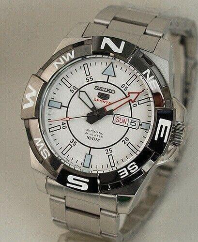 Seiko 5 Sports Japan Made 100M Compass Bezel Men's Watch White Dial SR –  Prestige