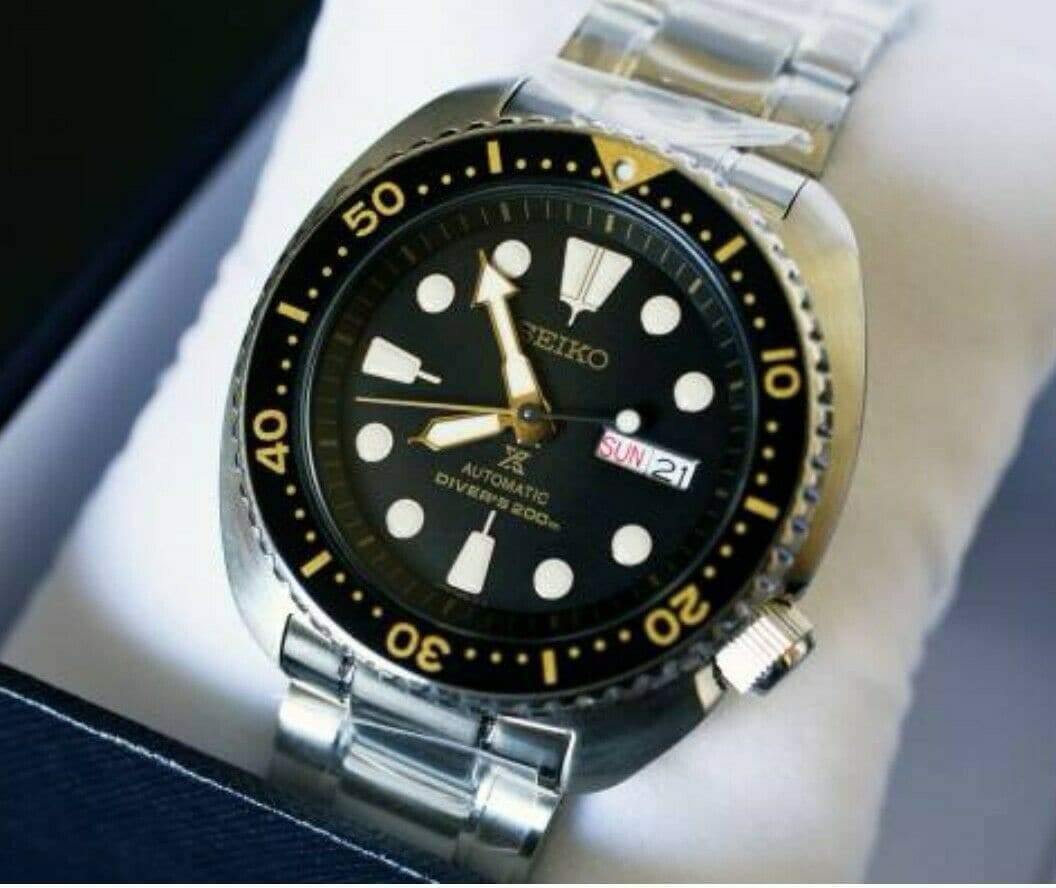 Seiko Black with Gold Turtle Prospex Diver's Men's Watch SRP775K1 – Prestige