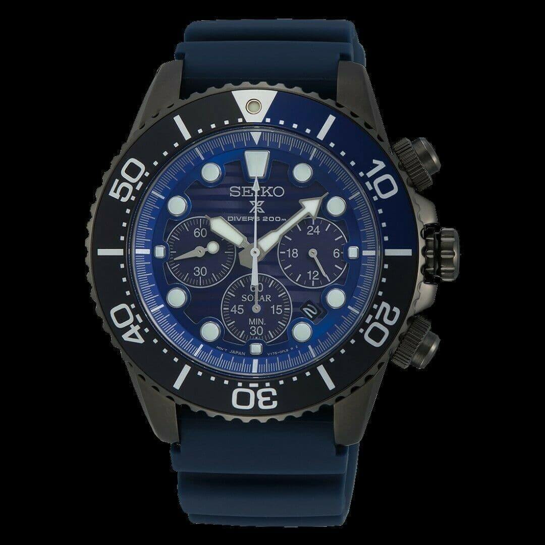 Seiko Save The Ocean Dark Solar Chronograph Blue Dial 200M Divers Watc –  Prestige