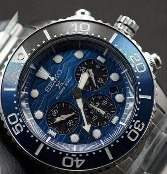 Seiko Save The Ocean Great White Shark Solar Chrono Blue Dial Watch SS –  Prestige